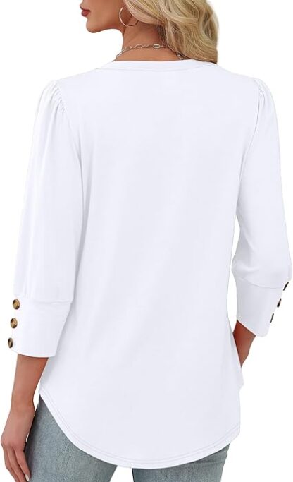 Womens 3/4 Sleeve Tops with Buttons V-Neck Summer Outfits - Image 5